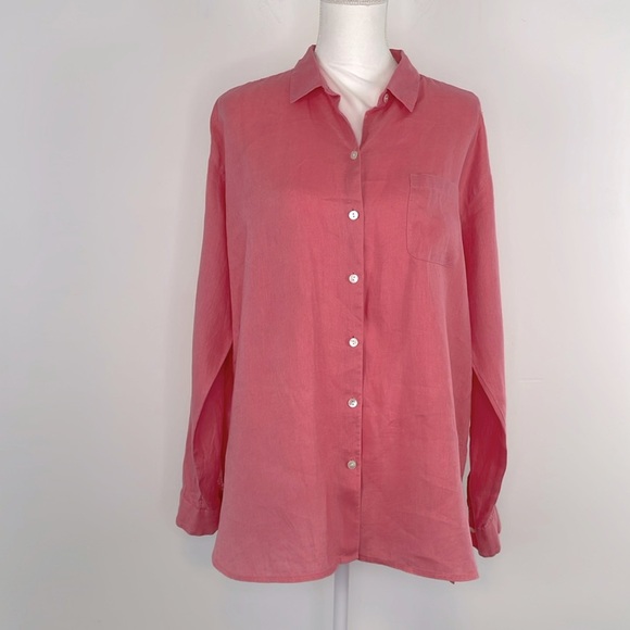 J. Jill Love Linen Long Sleeve Button Front Shirt. Pink Size Medium Tall. - Picture 1 of 11
